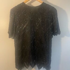 Vintage 100% silk Carina Sequin Embellished Black Blouse L